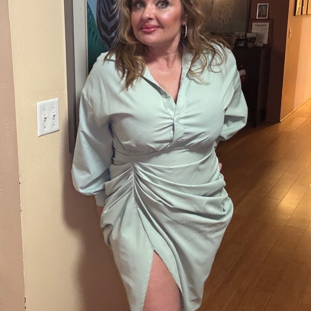 Mint Green Women's asymmetrical midi dress